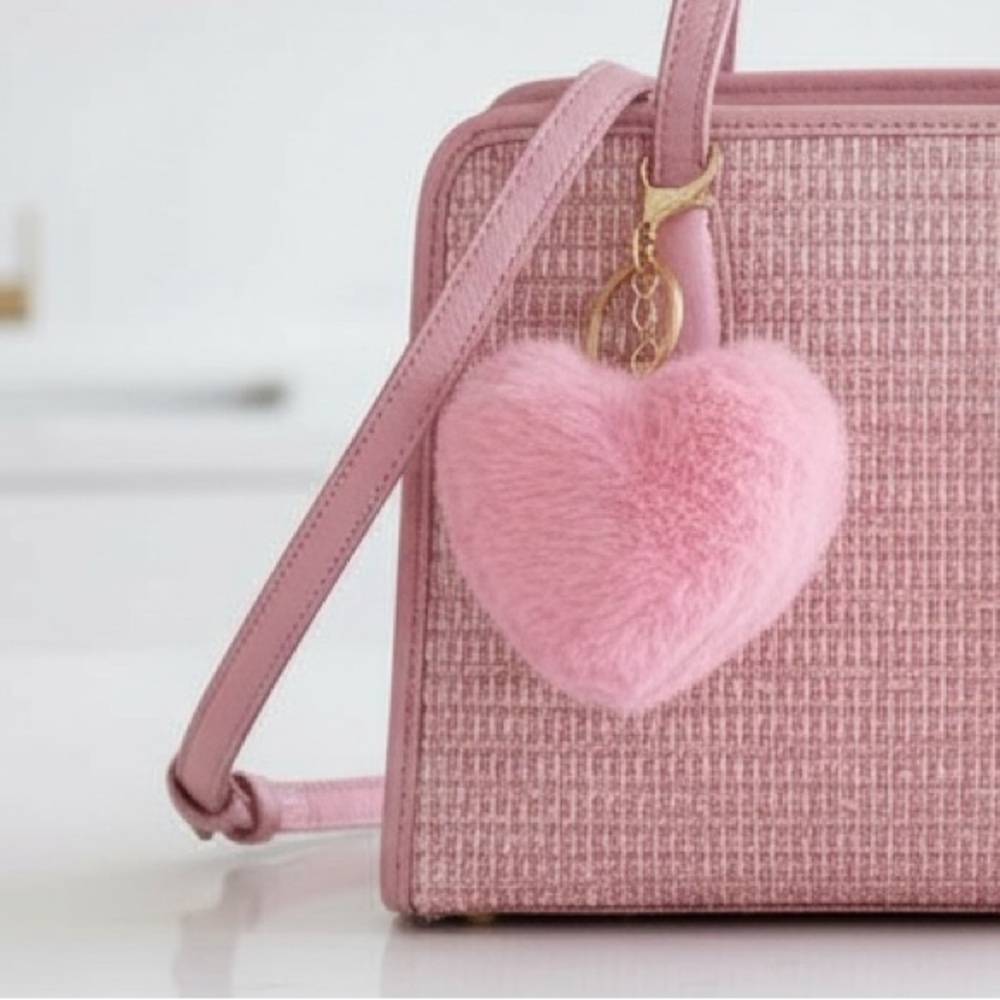 Plush Heart-shaped Keychain Bag Charm in light Pink Faux Fur
